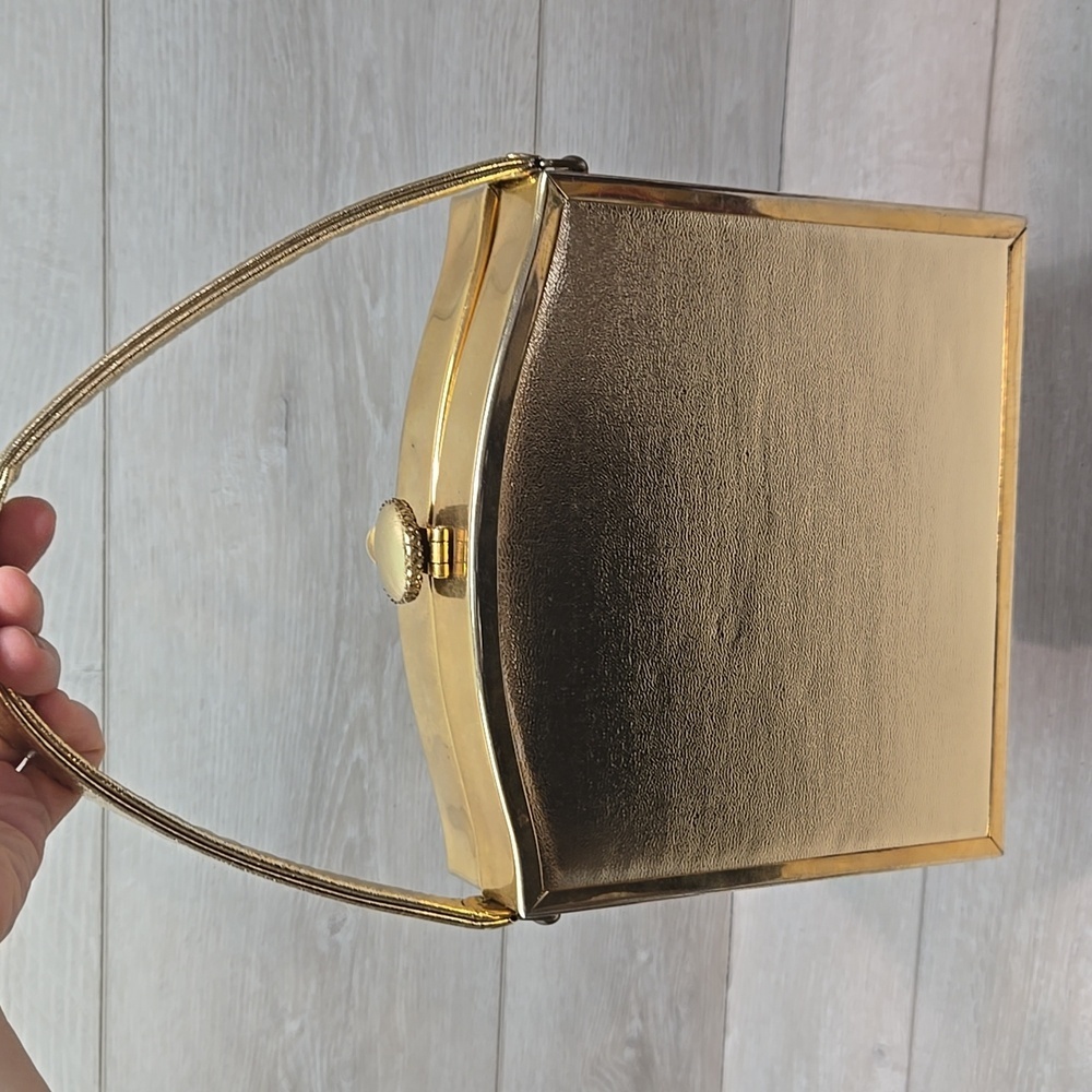 Vintag1960s TYROLEAN Bag Tapestry Cloth Embroidered Puffed Puffy Victorian Purse - Picture 9 of 13